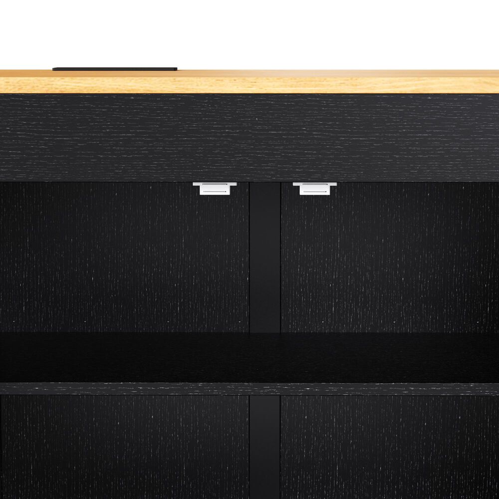 HOMLUX 74.8" Kitchen Island with Extendable Dining Table in Black and Natural, , large