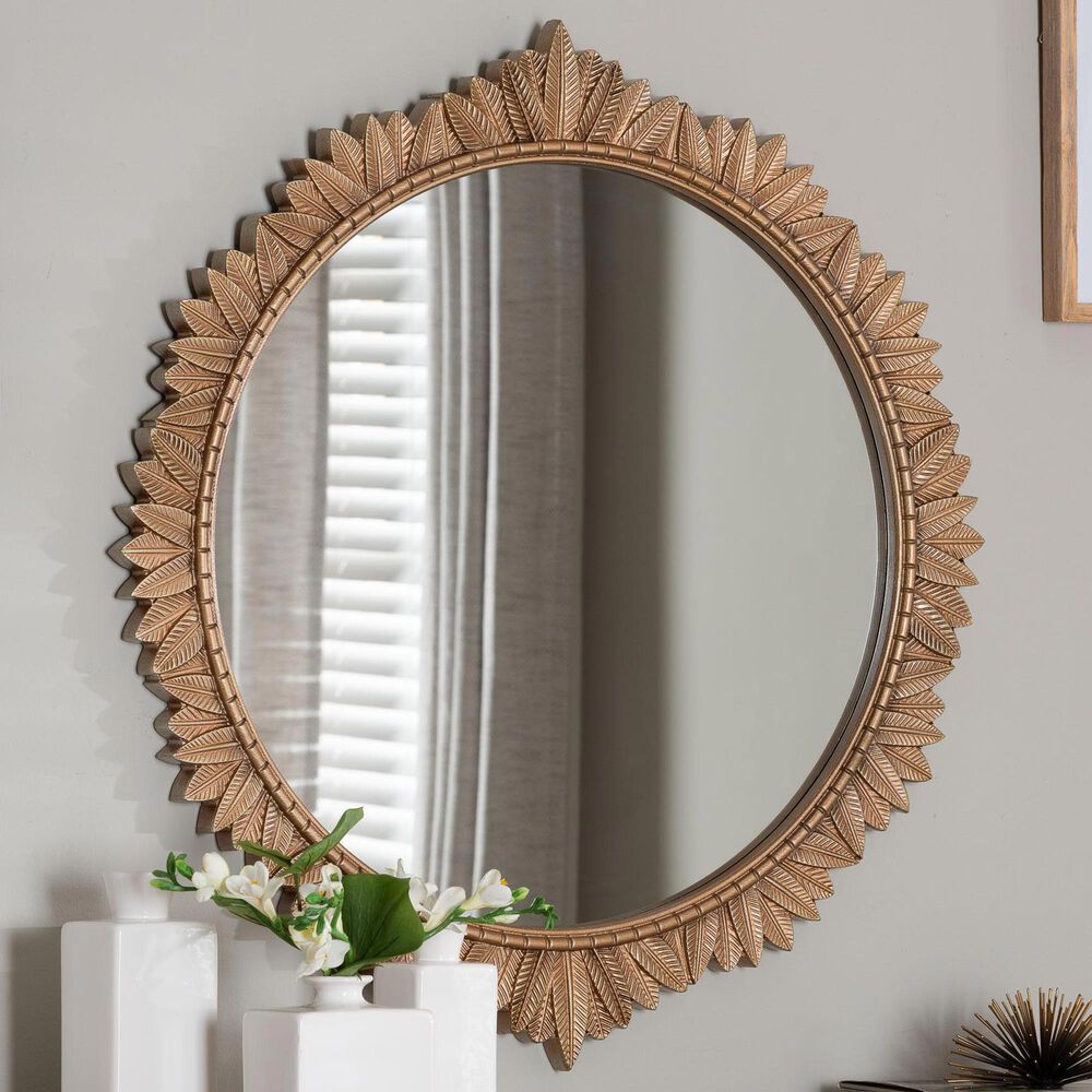 Baxton Studio Caitlin Round Accent Wall Mirror in Antique Gold, , large