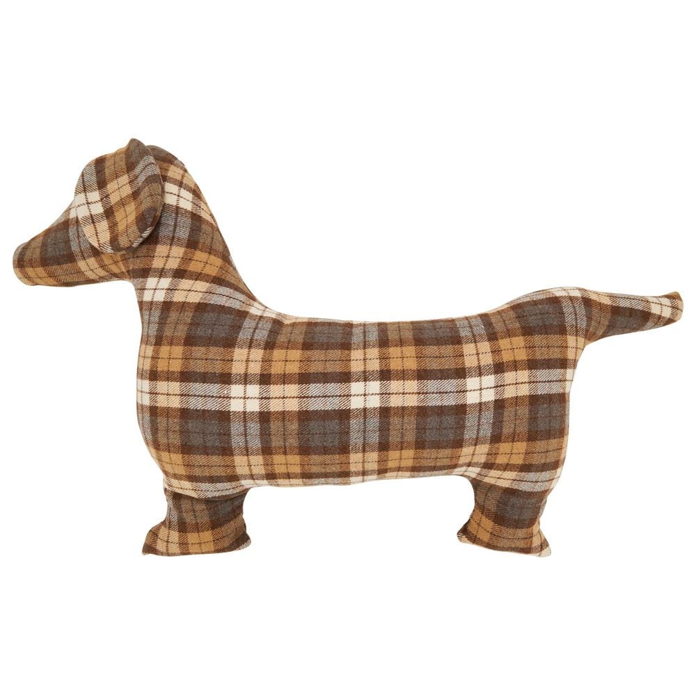 Saro Plaid Dachshund 30" x 21" Throw Pillow in Brown, , large
