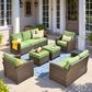 HOMLUX 6-Piece Patio Conversation Set with Loveseat and Light Brown Wicker in Green, , large