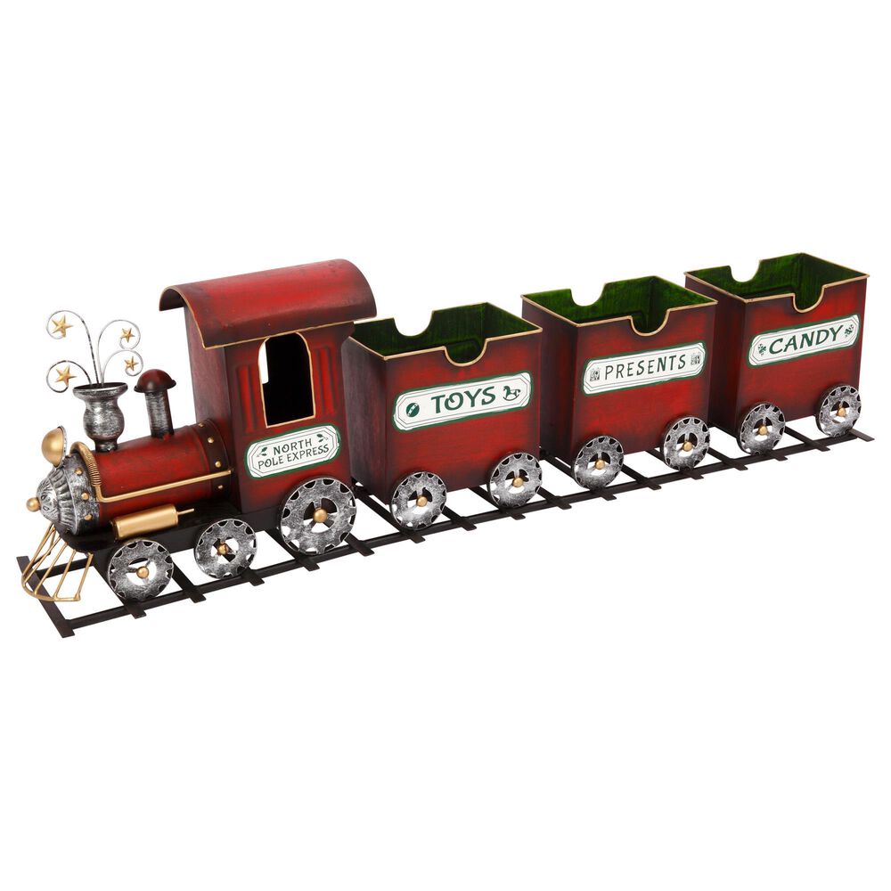 The Gerson Company Metal Holiday Train on Track in Dark Red, , large