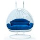 Leisuremod 2-Seat Hanging Egg Swing Chair with Blue Cushion in White, , large