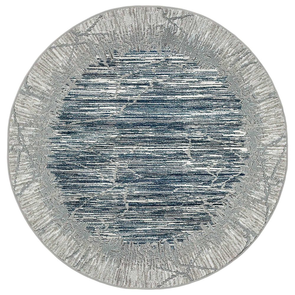 Radici USA Davide Abstract 7"10" Round Blue Area Rug, , large
