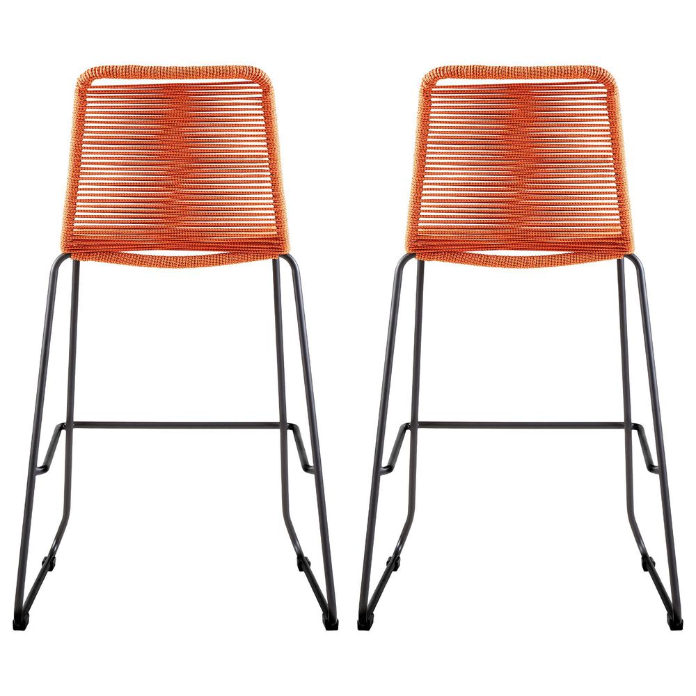 Armen Living Shasta Patio Bar Stool with Tangerine Rope Seat in Black (Set of 2), , large