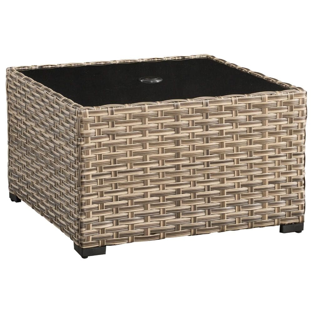 HOMLUX Outdoor Wicker Square Coffee Table with Umbrella Hole in Brown, , large