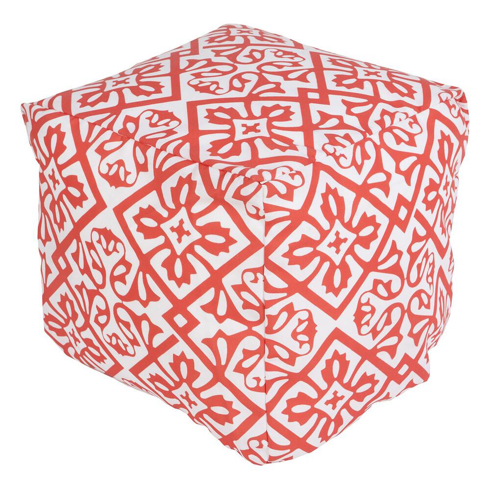 Surya Inc Cube Pouf in Coral and Ivory, , large
