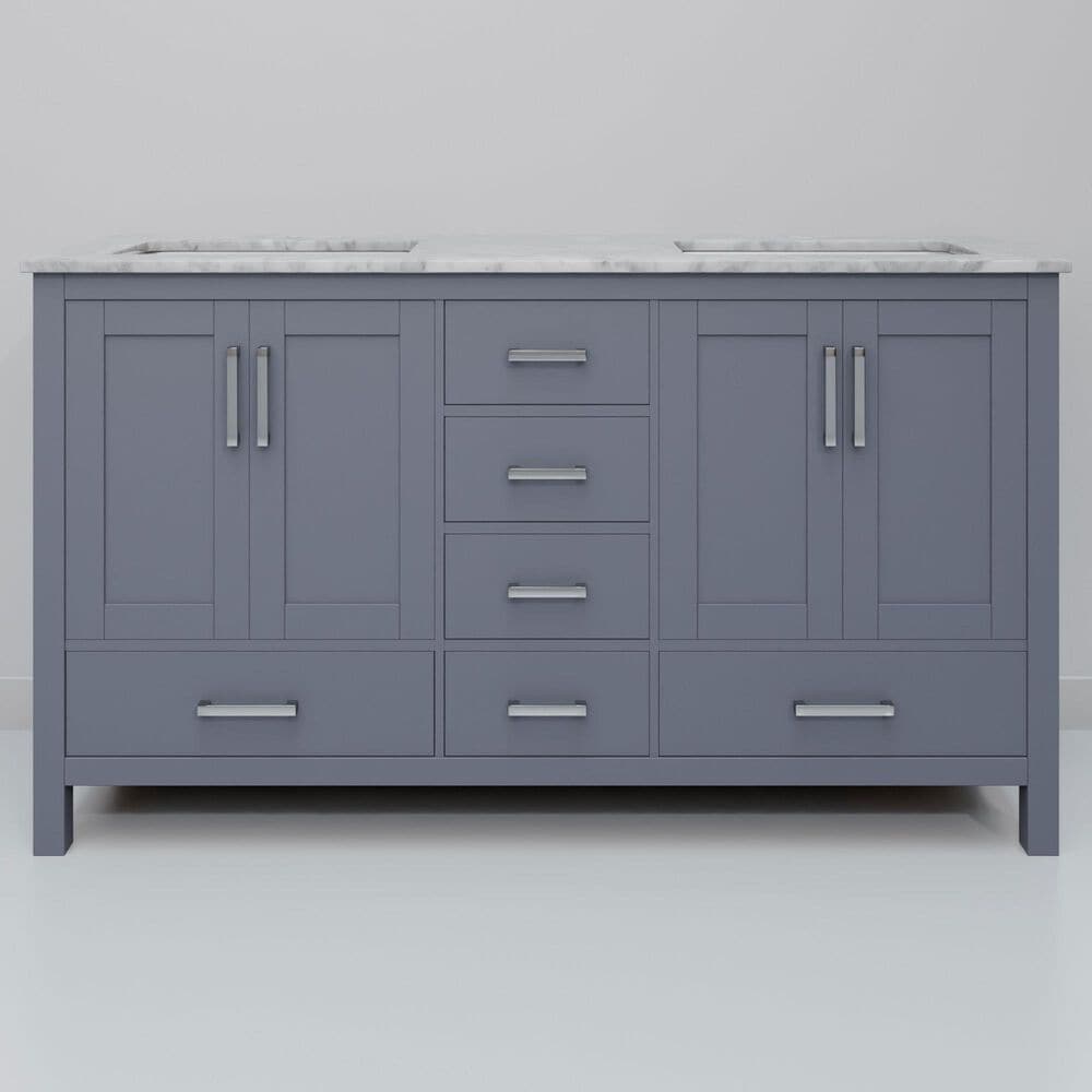 Lexora Home Jacques 60" Double Bathroom Vanity in Dark Grey with 2 cm White Carrara Marble Top and Rectangular Sinks, , large