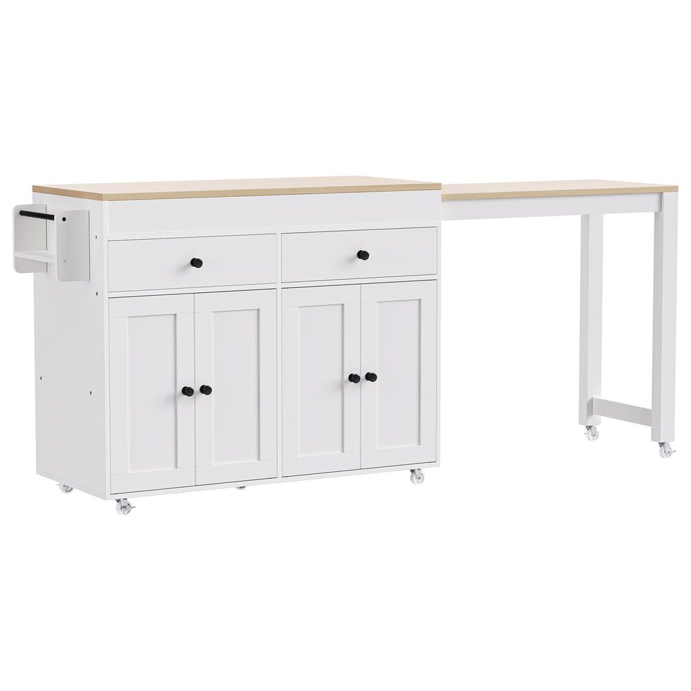 HOMLUX 75" Kitchen Island with Extendable Dining Table in White, , large