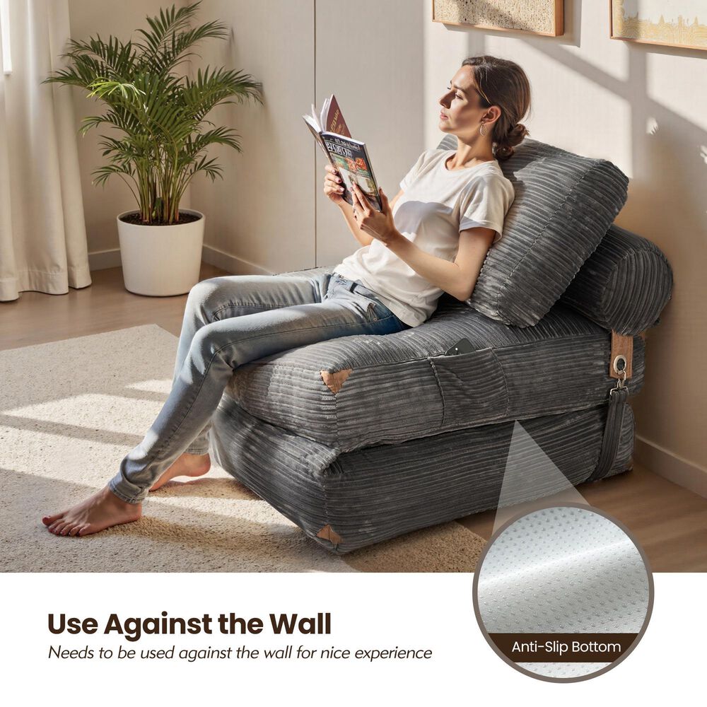 HOMLUX Convertible Sleeper Chair with Pillow and Back Support in Grey, , large