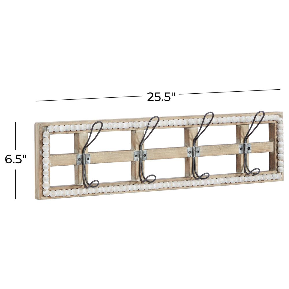Maple and Jade 26&quot; x 7&quot; Wall Hook in Distressed White and Natural Brown, , large