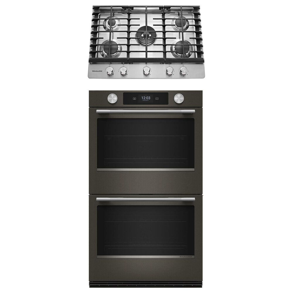 KitchenAid 2-Piece Kitchen Package with Black Ore 30" Smart Double Wall Oven and Stainless Steel 30" Gas Cooktop, , large