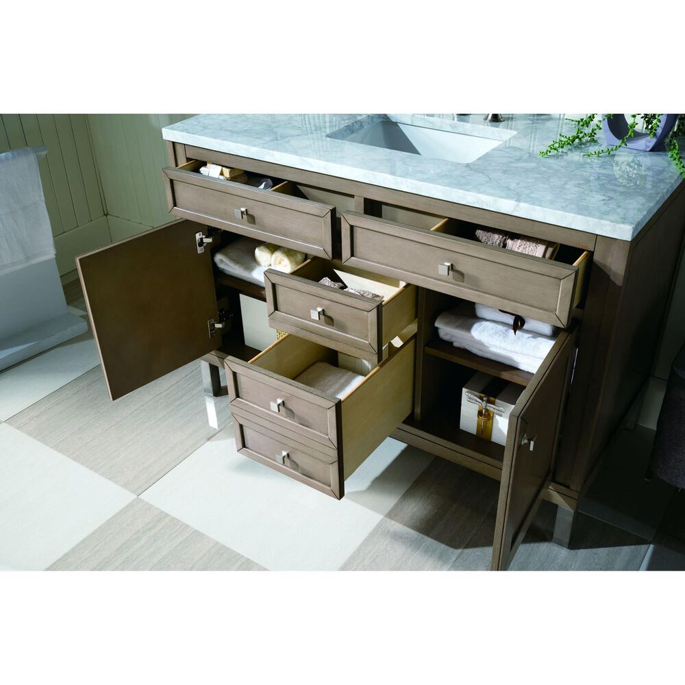 James Martin Vanities Chicago 48&quot; Single Bathroom Vanity in Whitewashed Walnut with 3 cm Carrara White Marble Top and Rectangular Sink, , large