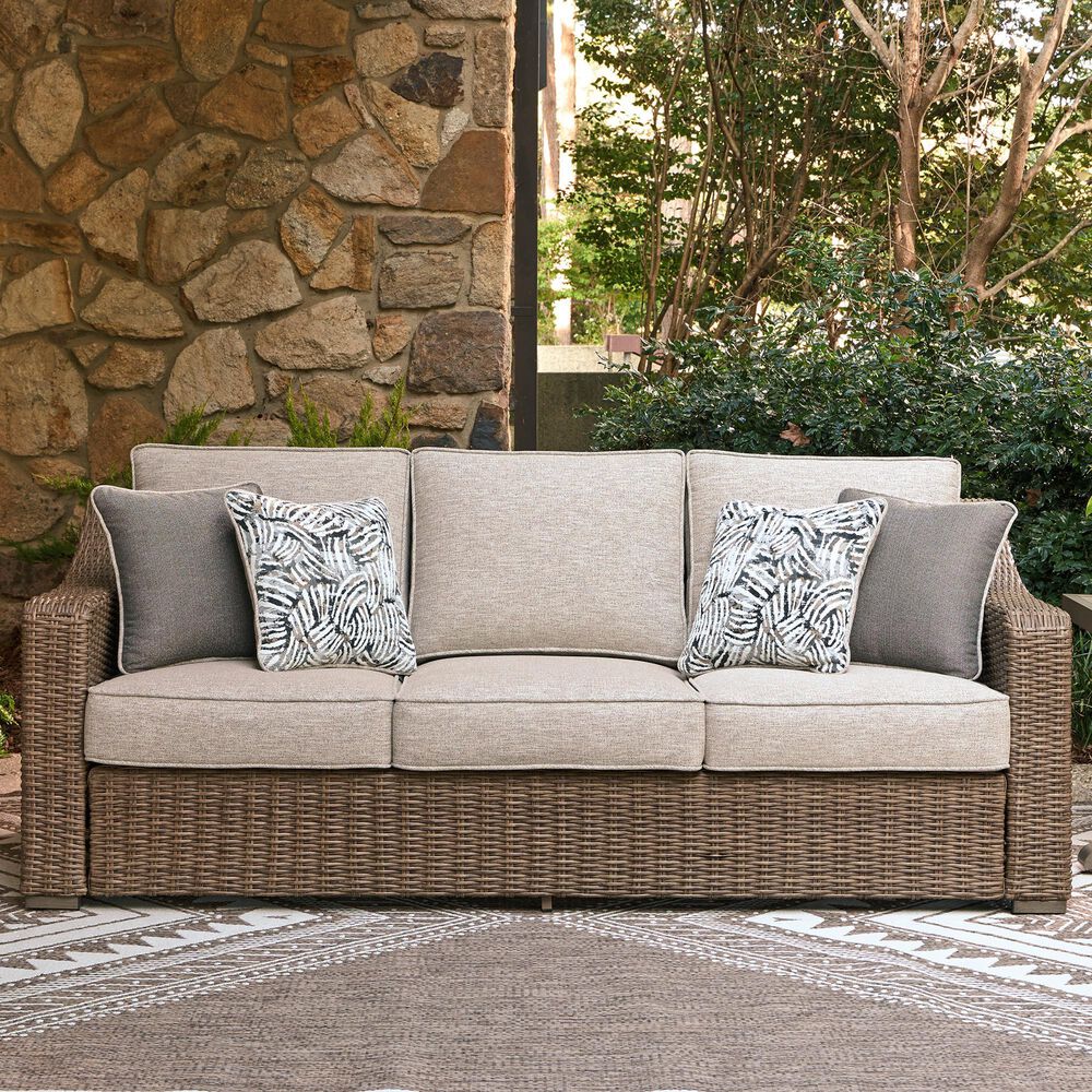 Ashley Laguna Heights Stationary Sofa with Cushions in Beige, , large