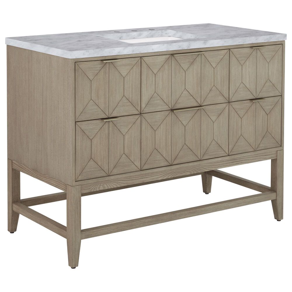 James Martin Vanities Emmeline 48" Single Vanity in Pebble Oak with 3 CM Carrara White Marble Top, , large