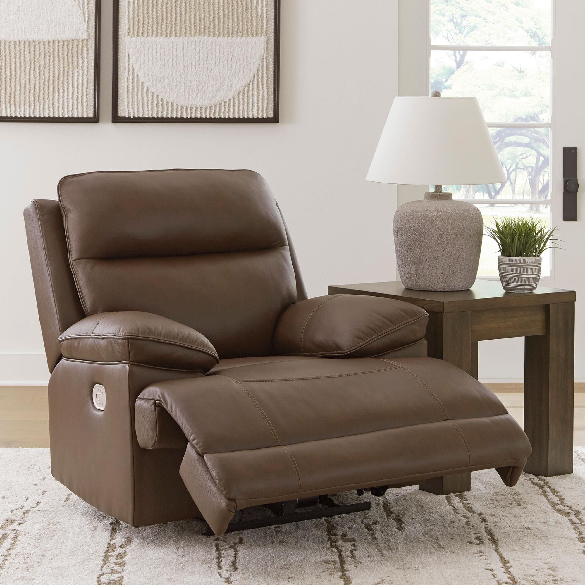 Ashley VonRyan Power Recliner with Adjustable Headrest in Tobacco