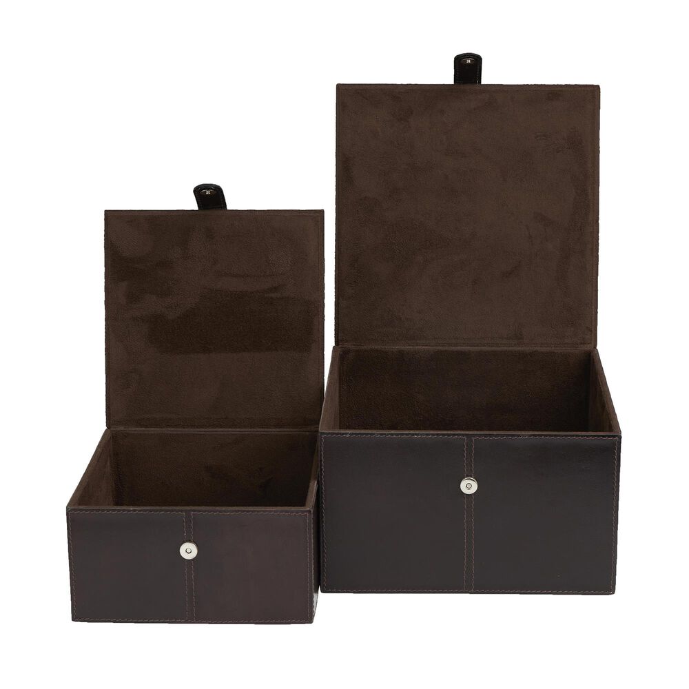 Maple and Jade 9.9&quot; 2-Piece Handmade Storage Decorative Box Set in Dark Brown, , large