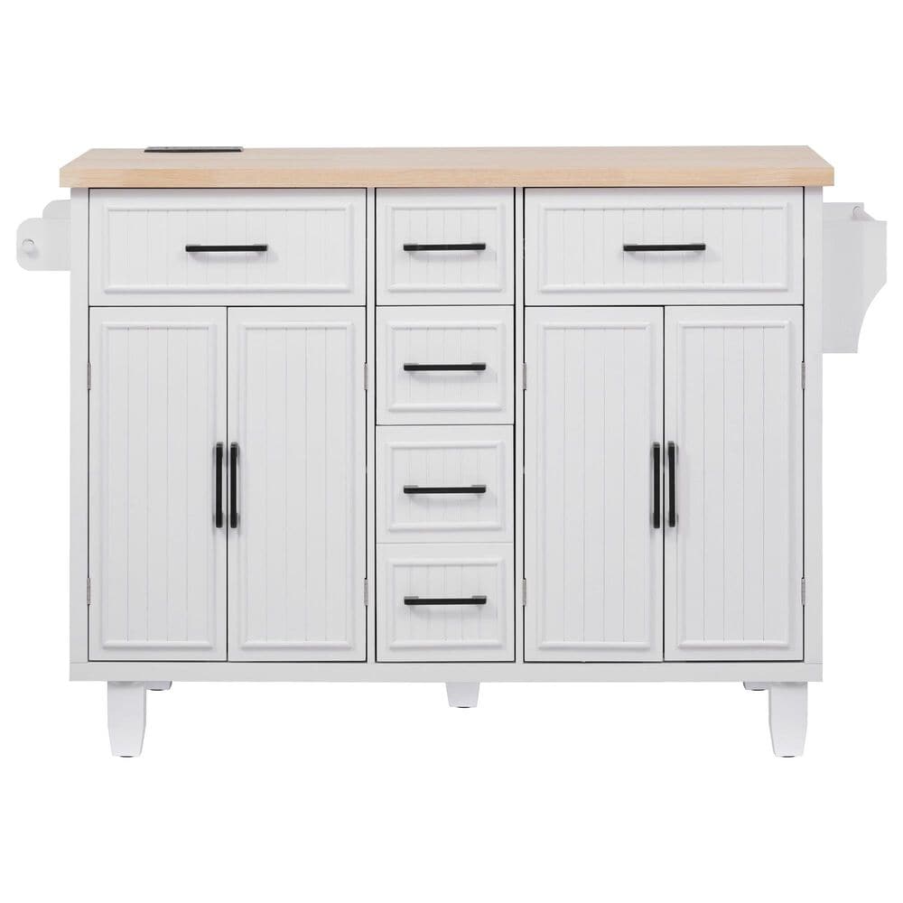 HOMLUX 56.5'' Kitchen Island with Drop Leaf in White and Natural, , large