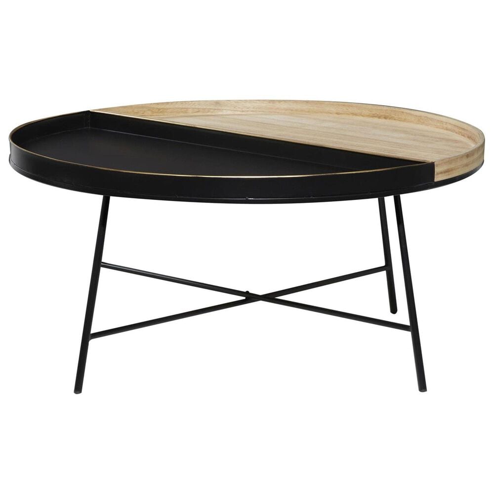 Maple and Jade Split Tray Coffee Table in Matte Black and Light Brown, , large