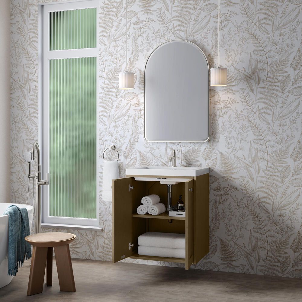 James Martin Vanities Chianti 24" Single Bathroom Vanity in Walnut Whisper with 2 cm White Glossy Composite Stone Top and Rectangular Sink, , large