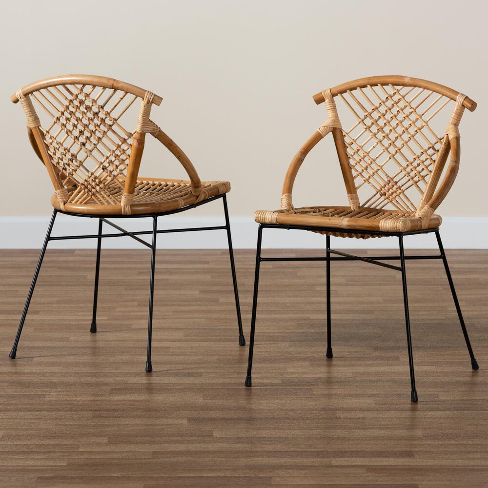 Baxton Studio Pro Arm Chair in Natural Brown and Black (Set of 2), , large