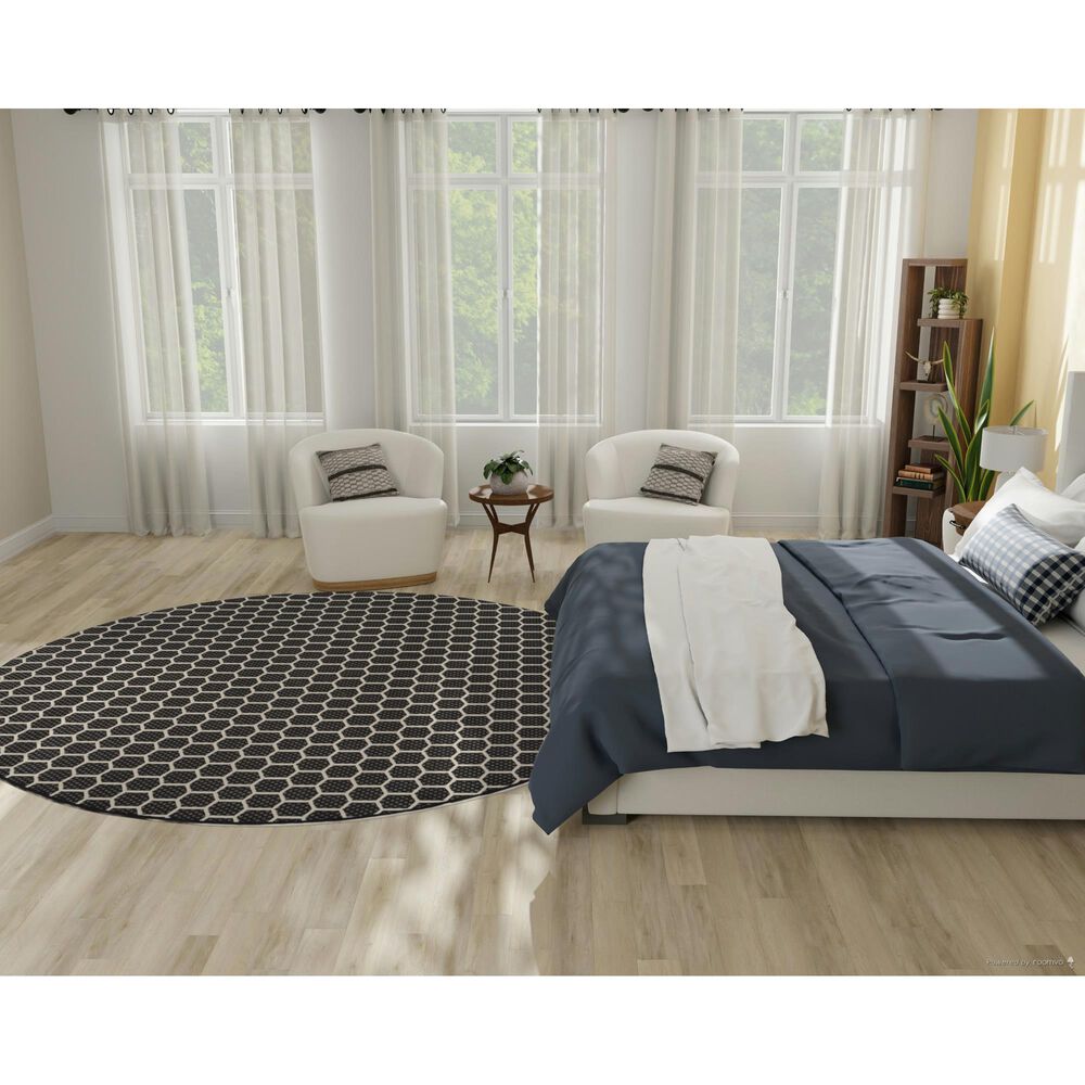Nourison Twist Reversible 8&#39; Round Black Indoor/Outdoor Area Rug, , large