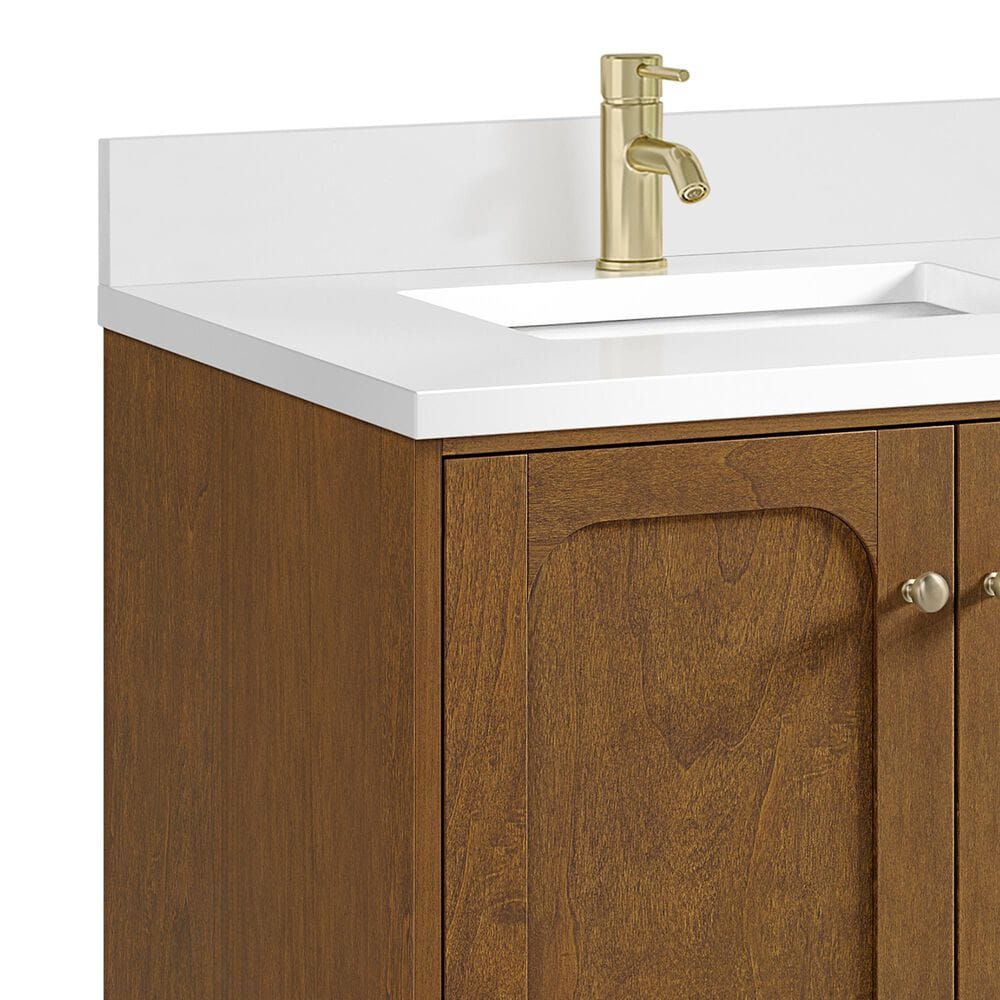 James Martin Laurent 30" Single Bathroom Vanity in Honey Oak with Single Hole 3 cm White Zeus Silestone Top and Rectangular Sink, , large