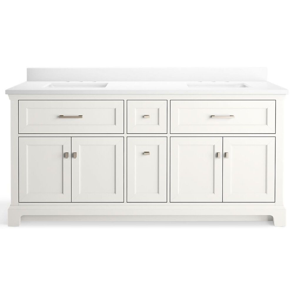 Kohler Charlemont 72&quot; Double Bathroom Vanity in White with 3 cm White Quartz Top and Rectangular Sinks, , large