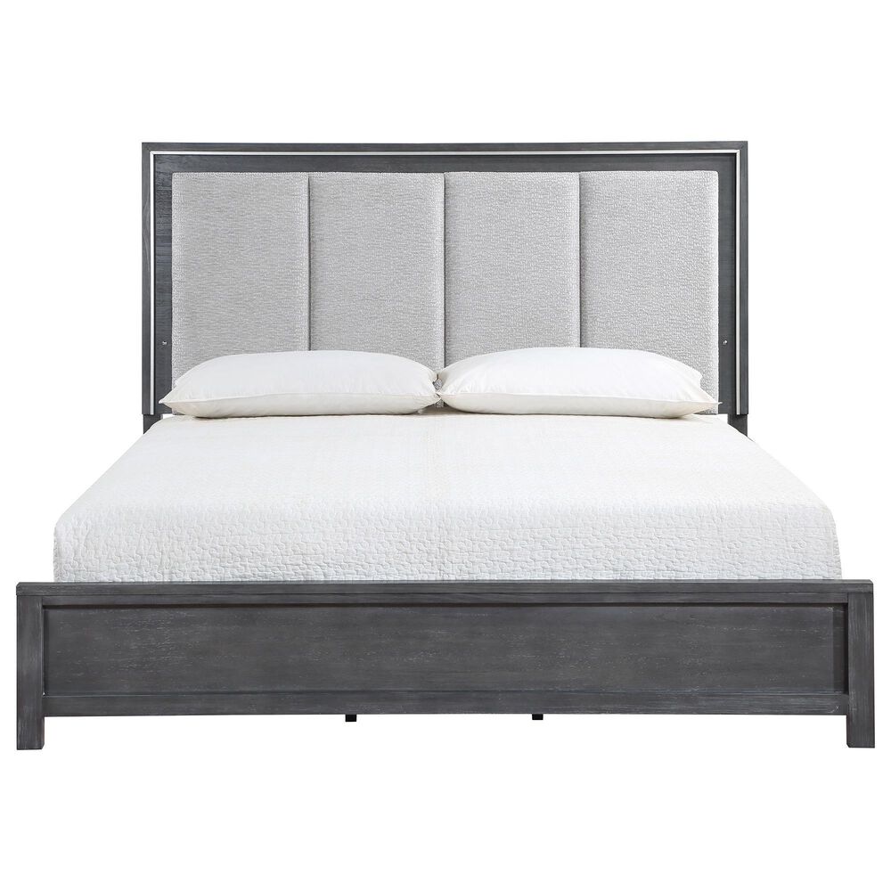 New Heritage Design Odessa Queen Upholstered Bed in Charcoal and Silver, , large