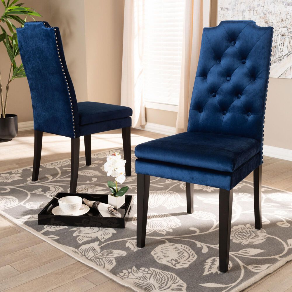 Baxton Studio Dylin Side Chair with Royal Blue Cushion in Espresso Brown (Set of 2), , large