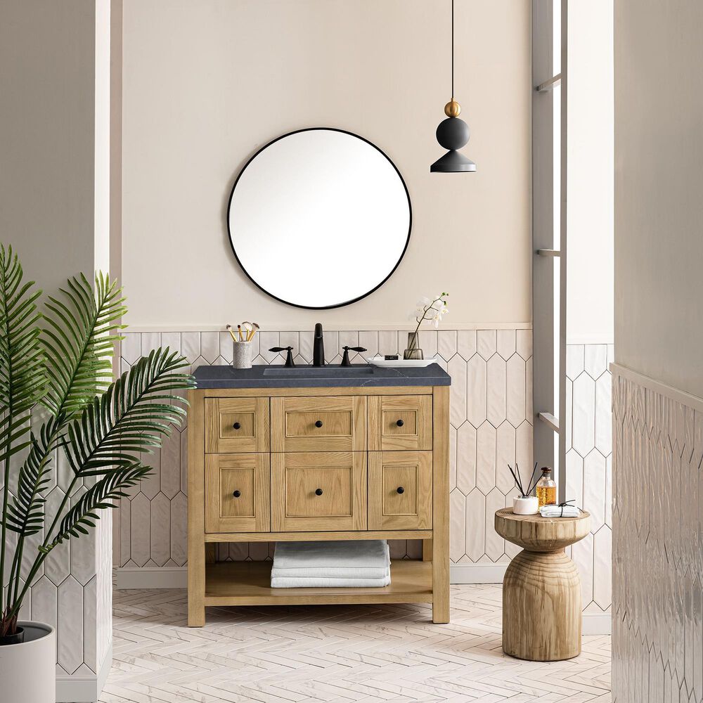 James Martin Vanities Breckenridge 36&quot; Single Bathroom Vanity in Light Natural Oak with 3 cm Charcoal Soapstone Quartz Top and Rectangular Sink, , large