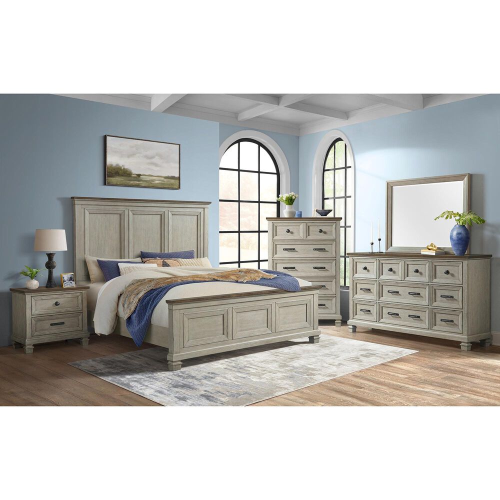 Mayberry Hill Farmington 4-Piece King Panel Bedroom Set in Medium Brown and Washed Stone, , large