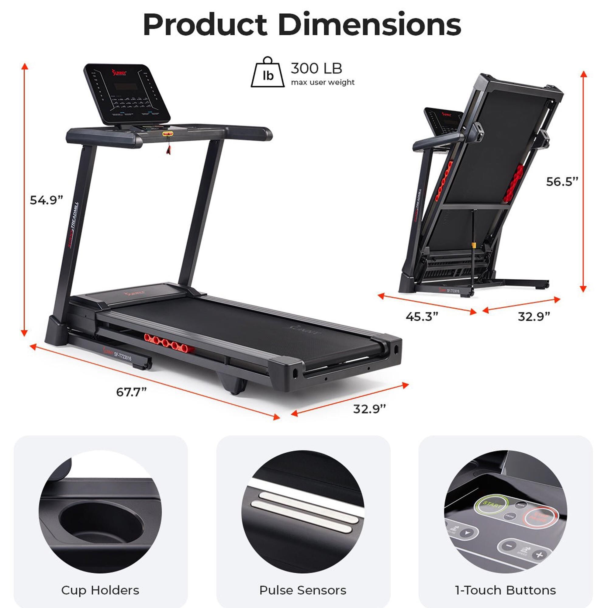 Sunny Health & Fitness Elite Smart Auto Incline Folding Treadmill