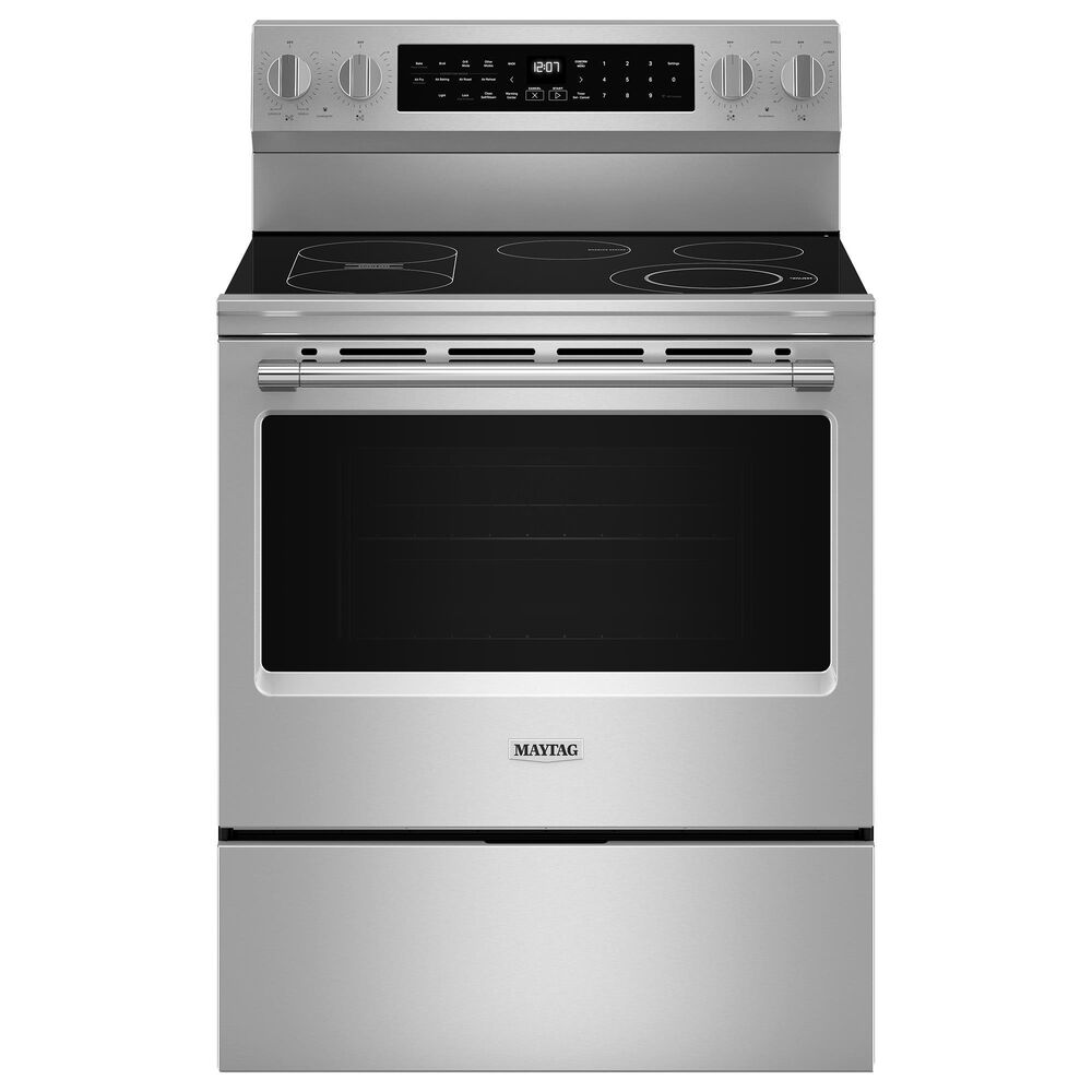 Maytag 2pc Kitchen Package with 1.1 Cu. Ft. Over the Range Flush Built-In Microwave and 5.3 cu. ft. 30 Inch Wide Electric Range with Grill Mode in Stainless Steel, , large