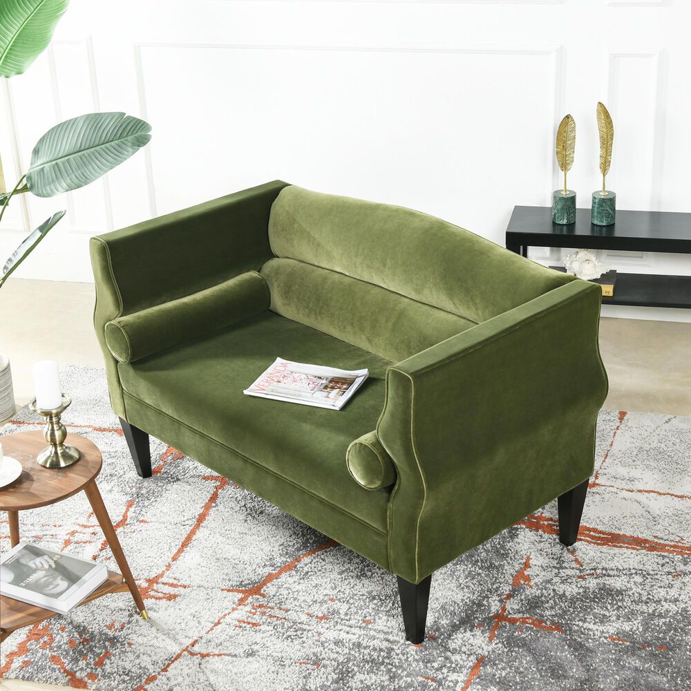 Jennifer Taylor Home Joanna Stationary Settee in Olive Green Velvet Nebraska Furniture Mart