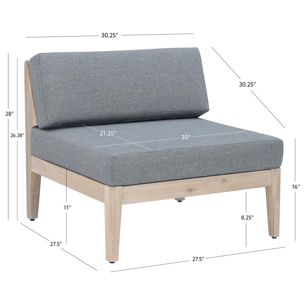 Linon Home Decor Summerlyn Patio Middle Chair with Natural Frame in Grey, , large