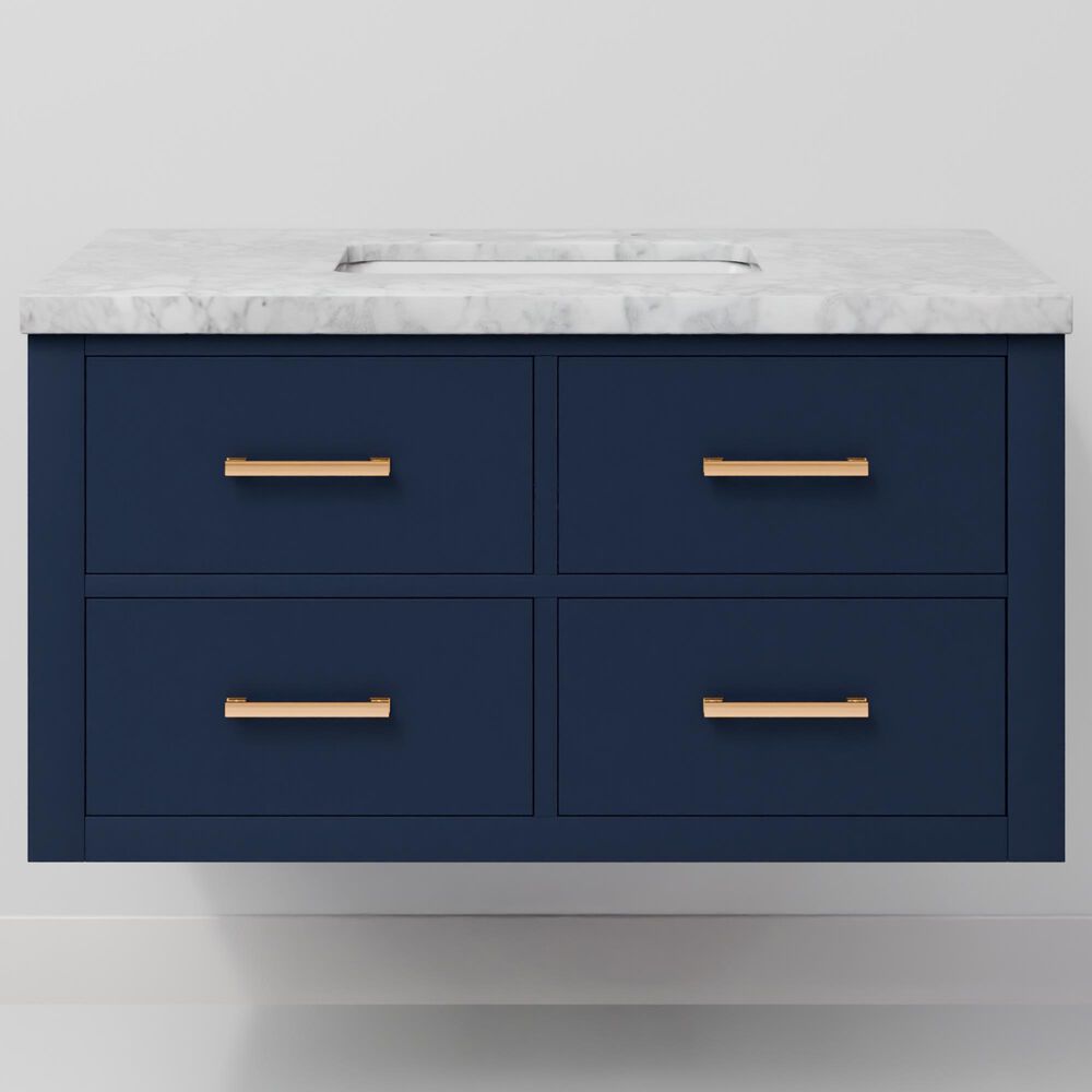 Lexora Home Castor 36" Single Bathroom Vanity in Blue with 2 cm White Carrara Marble Top and Rectangular Sink, , large