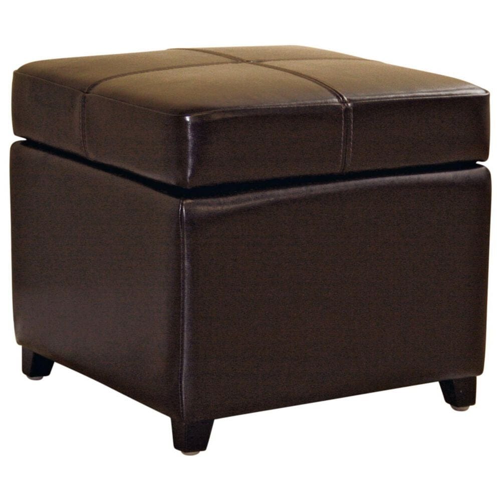 Baxton Studio Leather Cube Storage Ottoman in Dark Brown, , large
