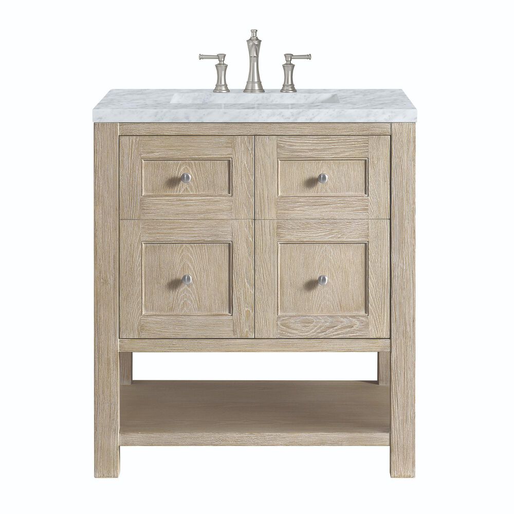 James Martin Vanities Breckenridge 30" Single Vanity, Whitewashed Oak w/ 3 CM Carrara White Marble Top, , large