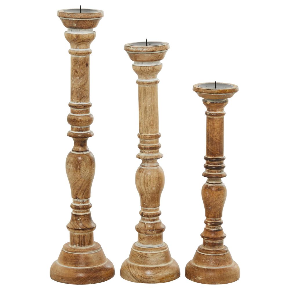 Maple and Jade Candle Holder in Natural Warm Mocha Brown and White Washed (Set of 3), , large