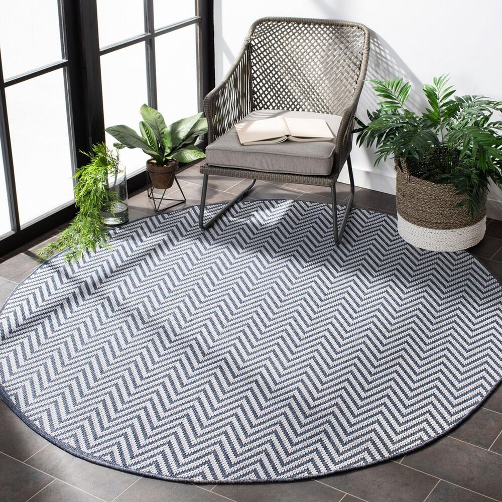 Safavieh Bermuda 6&#39;7&quot; Round Blue and Creme Indoor/Outdoor Area Performance Rug, , large