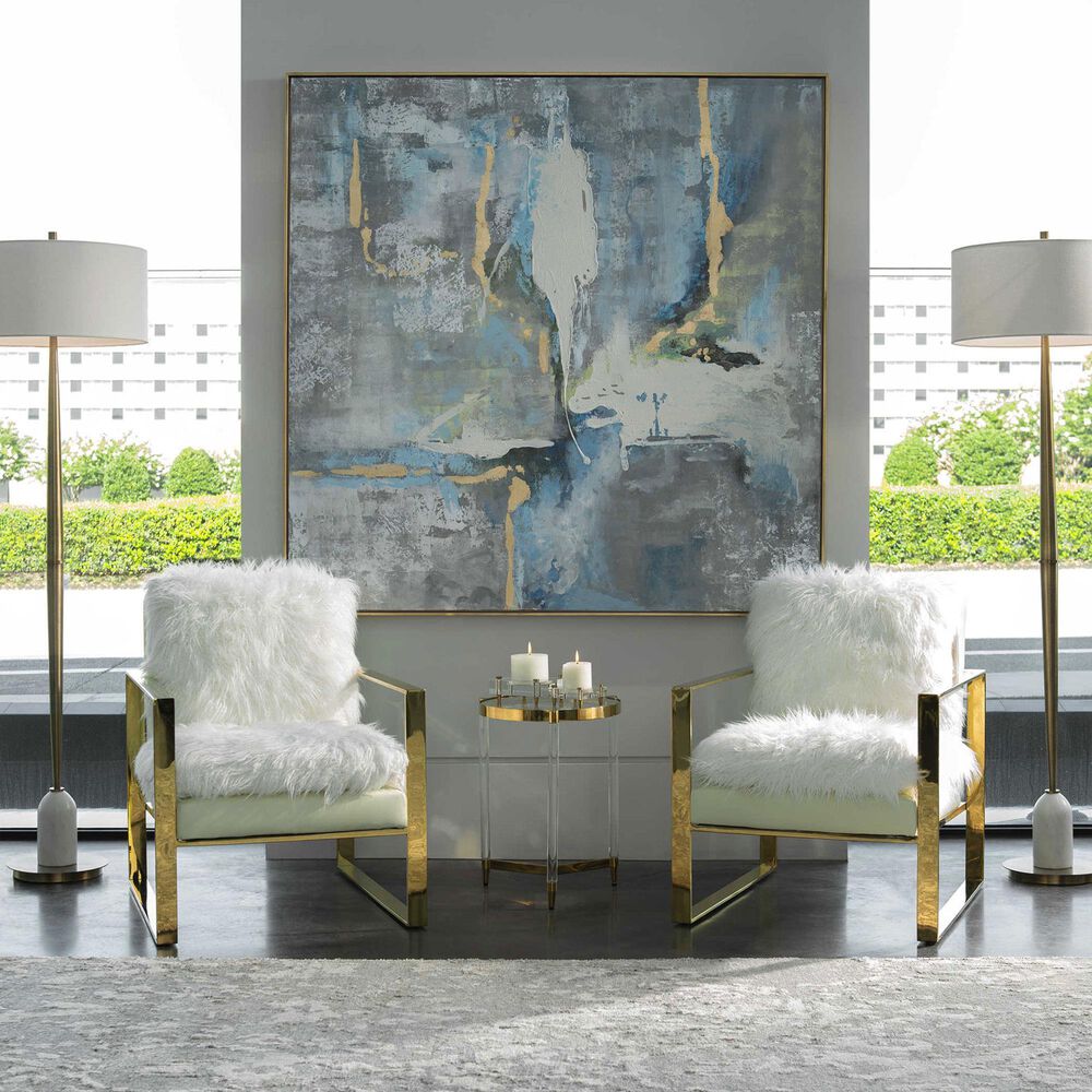 Uttermost 61&quot; x 61&quot; Meditation Hand Painted Canvas in Blue, White, Gray and Gold, , large