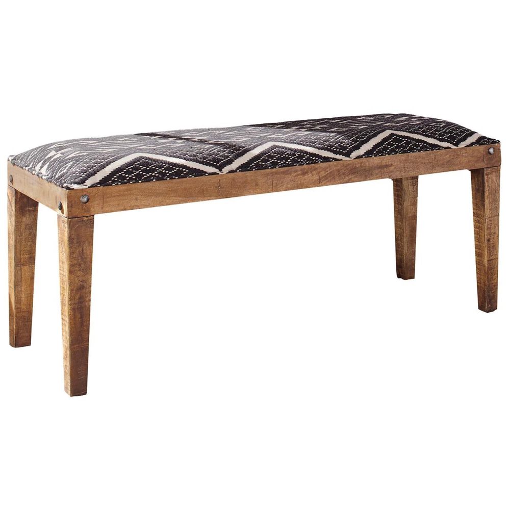 Pacific Landing Bench in Natural with Blue and White Upholstery, , large