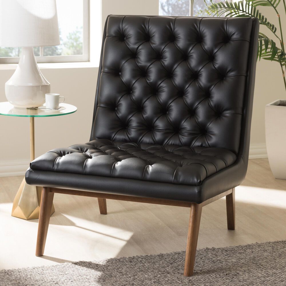 Baxton Studio Annetha Lounge Chair in Black, , large