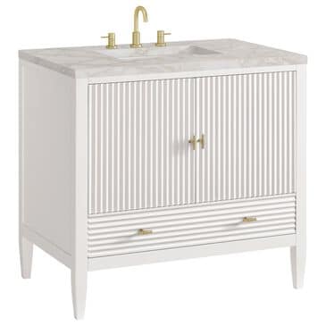 James Martin Vanities Myrrin 36" Vanity in Bright White with 3 cm Victorian Silver Quartz Top, , large