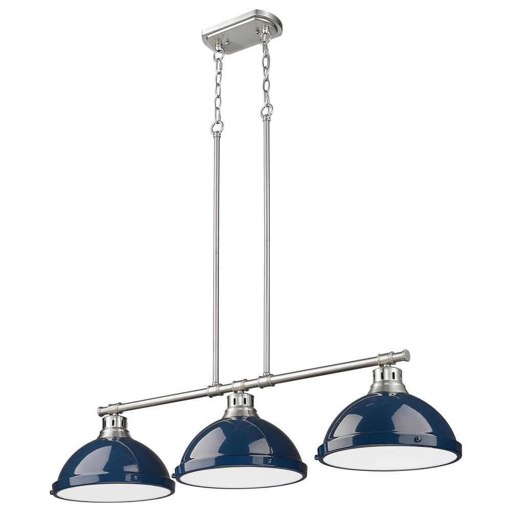 Golden Lighting Duncan 3-Light Pendant with Matte Navy Shade in Pewter, , large