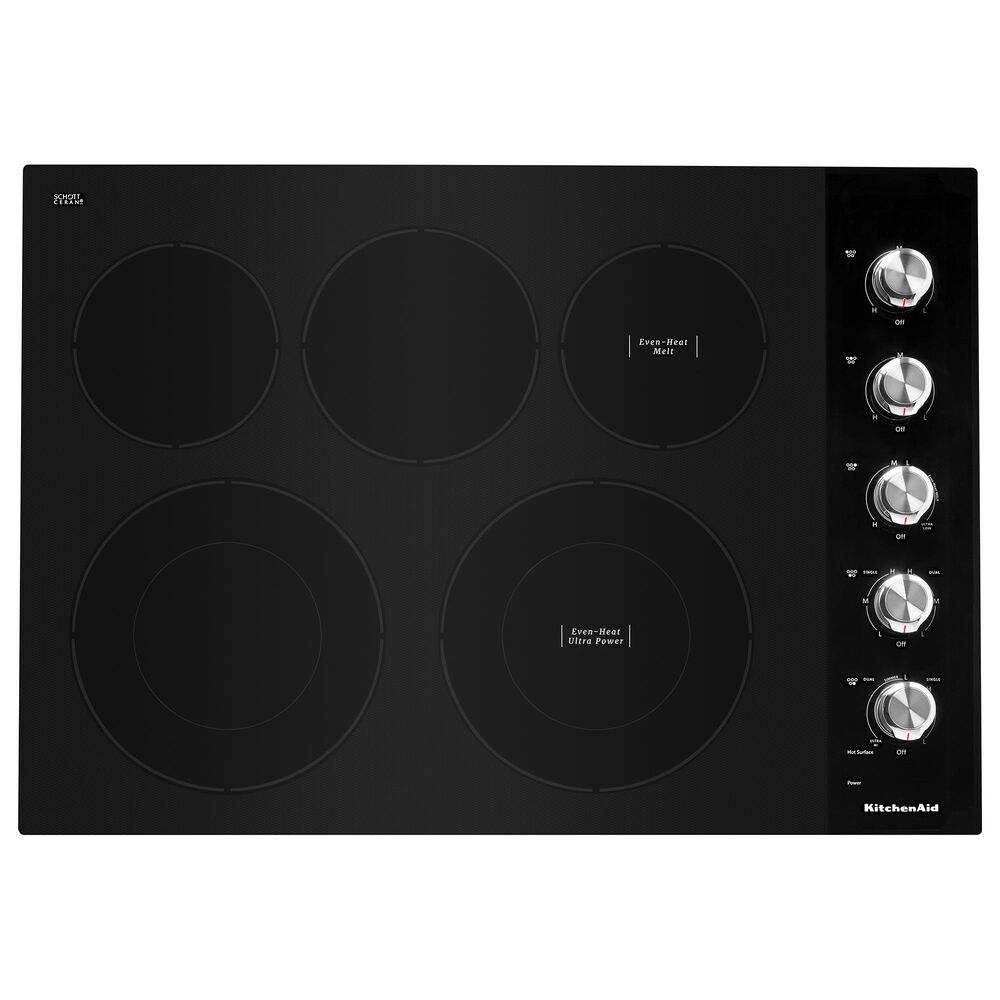 Kitchenaid 2-Piece Kitchen Package with PrintShield Stainless Steel 30&quot; Double Wall Oven and Black 30&quot; Electric Cooktop, , large