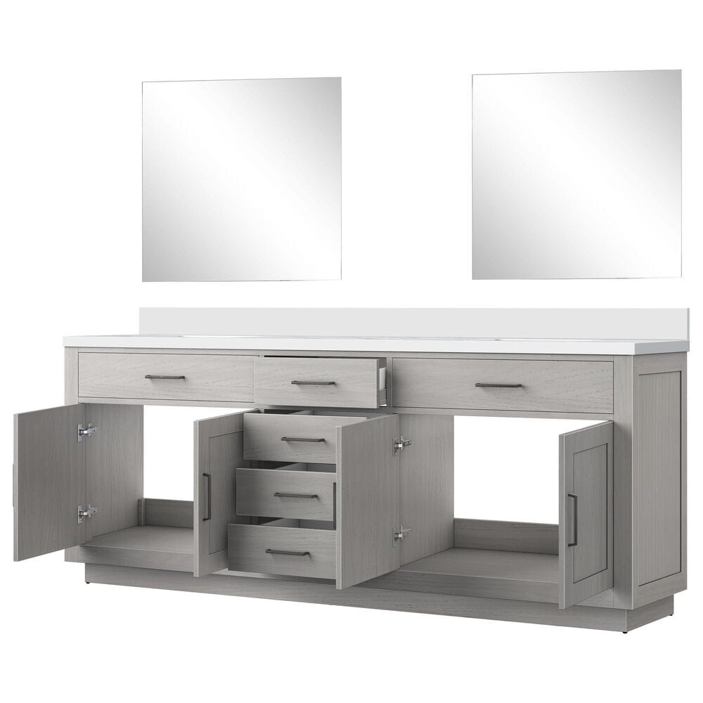 Lexora Home Abbey 84&quot; Double Bathroom Vanity in Black Oak with 2 cm White Cultured Marble Top, Rectangular Sinks and 36&quot; Mirrors, , large