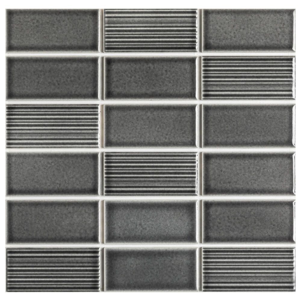Emser Nagara Gray 11" x 11" Ceramic Mosaic Sheet, , large