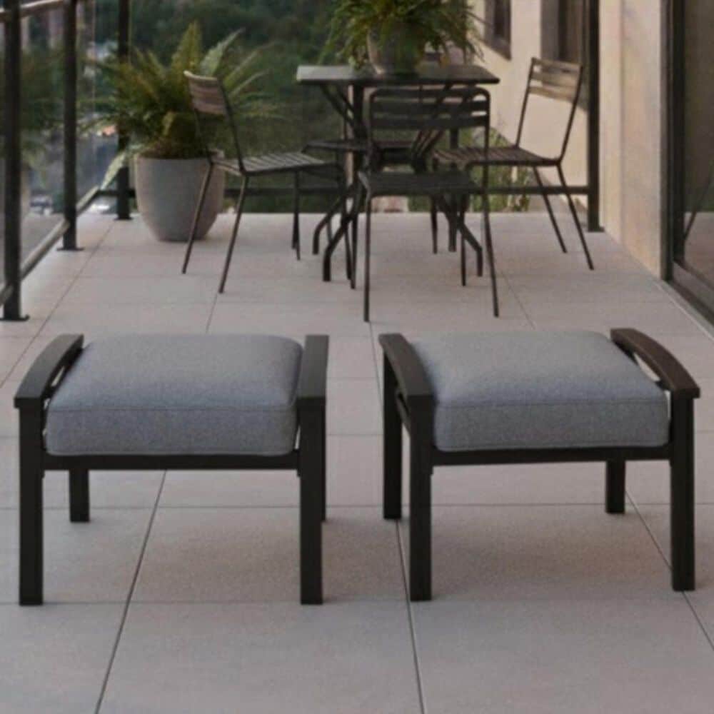Hearth and Haven 26" Patio Ottoman in Dark Gray (Set of 2), , large