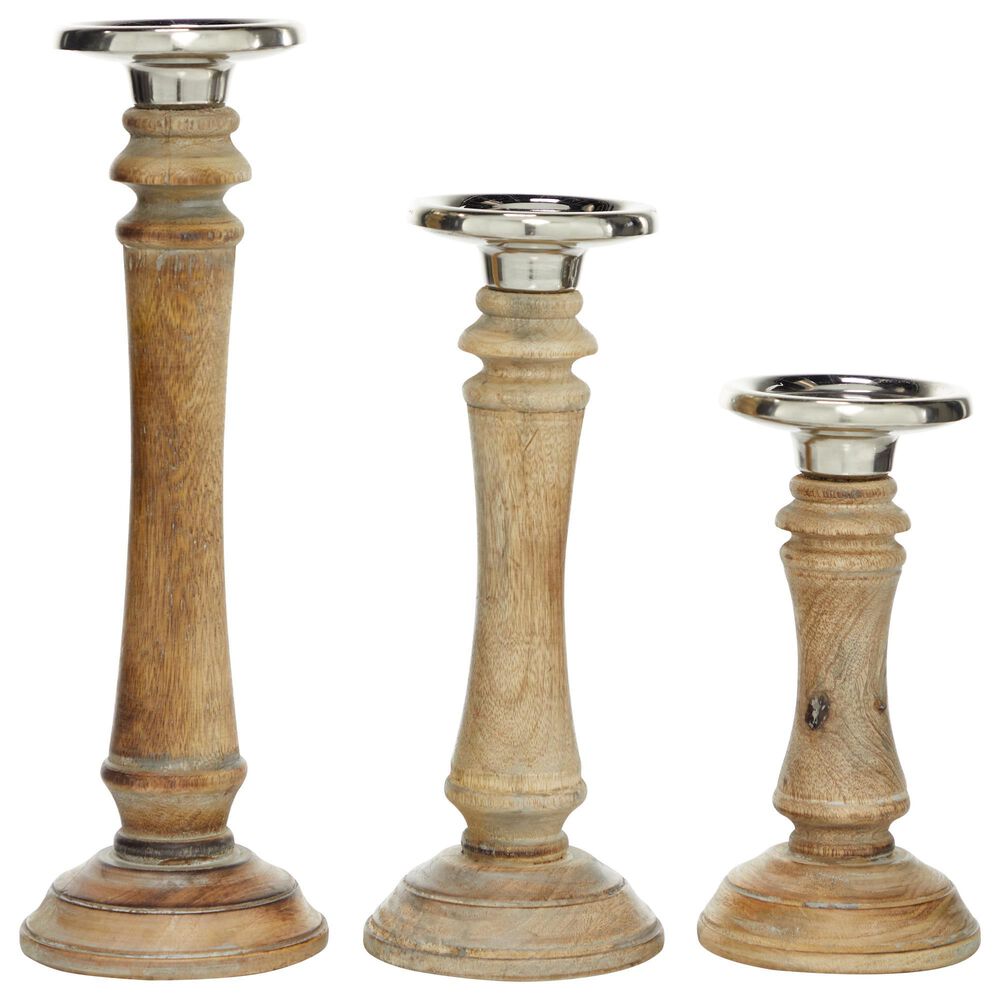 Maple and Jade Assorted Candleholders in Brown and Silver (Set of 3), , large